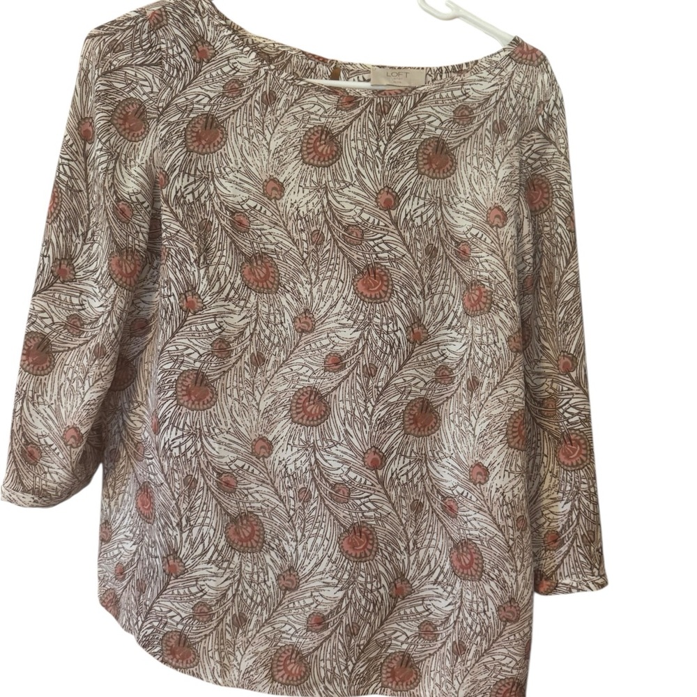 LOFT Brown and Peach Graphic Print Blouse – Size SP